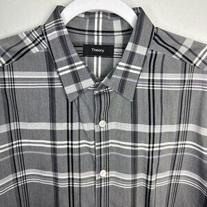 Theory Shirt‎ Mens Large Black Gray Button Up Zack PS Long Sleeve Casual Cotton